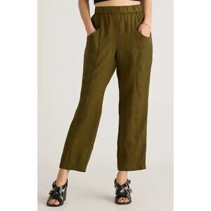 Quince 100% European Linen Cropped Martini Olive size XS